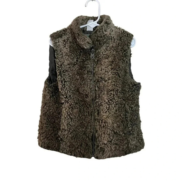 Gap Kids Girls Faux Fur Vest Size Small Brown Neutral Mock Neck Full Zip Formal - Picture 1 of 4
